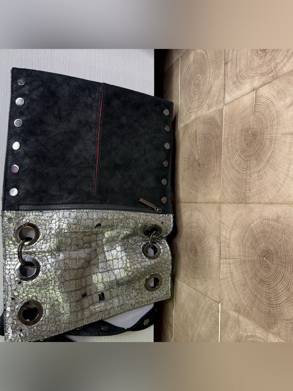 Hammitt Montana Adjustable Pewter Leather with black and Silver - Picture 2 of 9